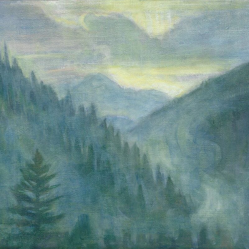 Diedre Hyde painting Horizon forested hills