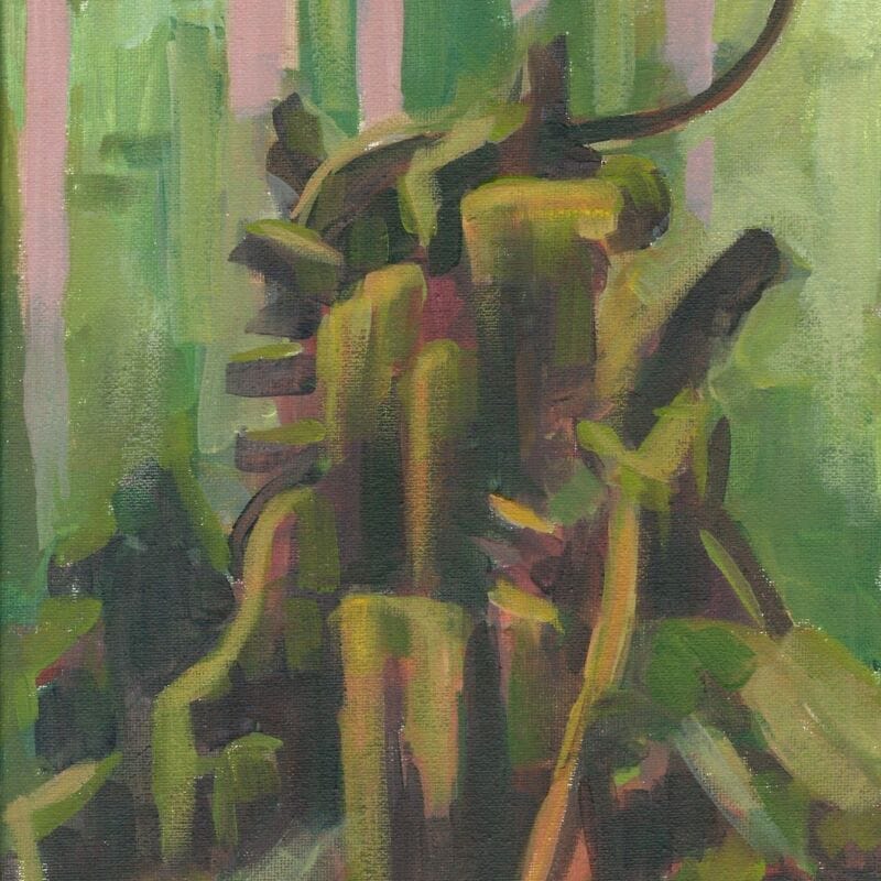 Diedre Hyde painting moss covered stump
